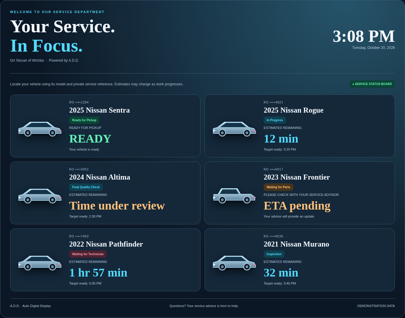 A.D.D. lounge prototype screenshot with fictional data